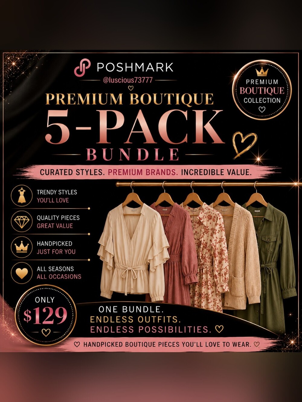 5  Premium Boutique Clothing Bundle | Curated Women's Styles | Mystery Box |